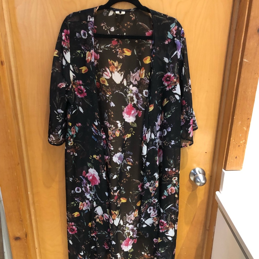 Black flowy open front layering piece